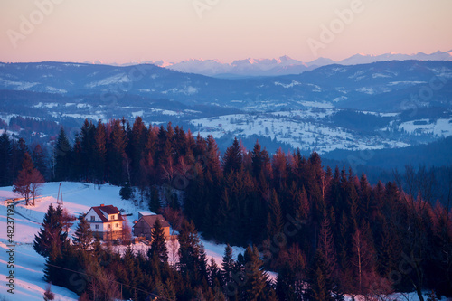 Fototapeta Naklejka Na Ścianę i Meble -  View to Tatra mountains from Beskidy, slaskie province, Poland