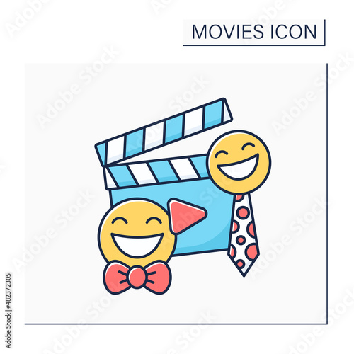 Comedy movie color icon. Plot builds on humor and funny actions. Films produced to improve audience mood.Movie concept. Isolated vector illustration