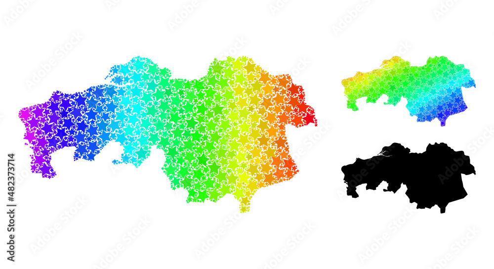 Spectral gradiented star collage map of North Brabant Province. Vector vibrant map of North Brabant Province with spectral gradients.