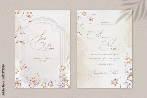 Islamic Wedding Invitation Template with Orange Flower
