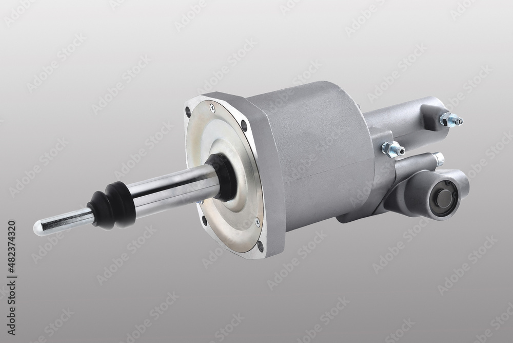 brake master cylinder, air-hydraulic brake booster car, truck brake system detail, gray background brake master cylinder, air-hydraulic brake booster car, truck brake system detail, gray background