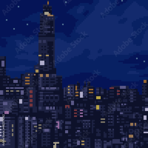 pixel art city night view