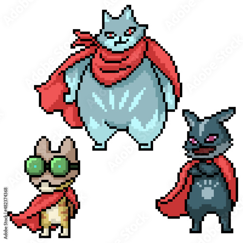 pixel art cat team hero