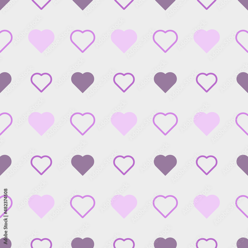 Seamless pattern with purple and pink hearts on a purple background. Can be used for printing