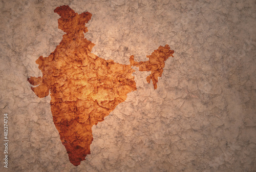 map of india on a old vintage crack paper background
