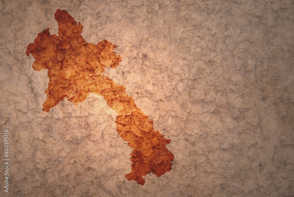 map of laos on a old vintage crack paper background