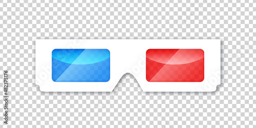 Vector realistic isolated 3D glasses on the transparent background. Concept of cinema and movie night.
