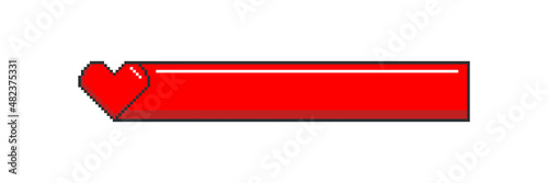 Vector 8-bit pixel health bar with heart on the white background.