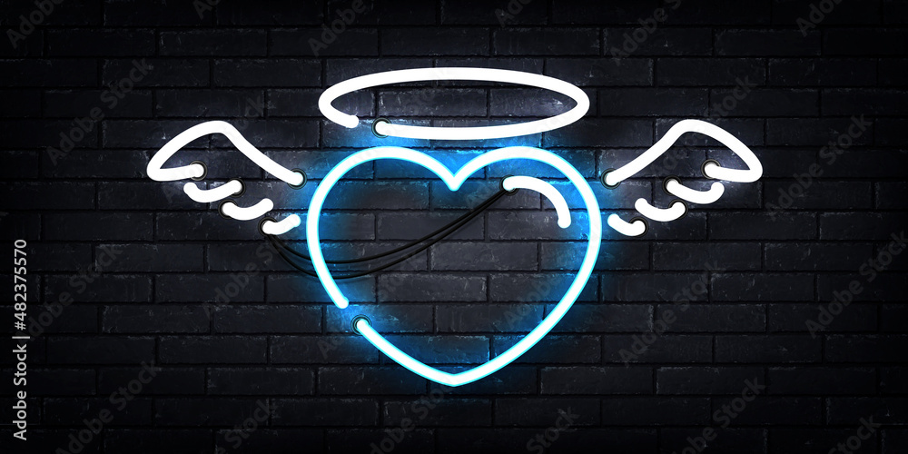 Vector realistic isolated neon sign of Angel Heart logo for template decoration and layout covering on the wall background. Concept of Happy Valentines Day.