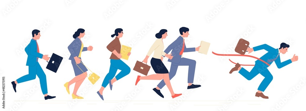 Business run competition. Corporate racing, office running to money. Managers race, runners to success in suits. Corporation team recent vector people characters Business run competition. Corporate racing, office running to money. Managers race, runners to success in suits. Corporation team recent vector people characters