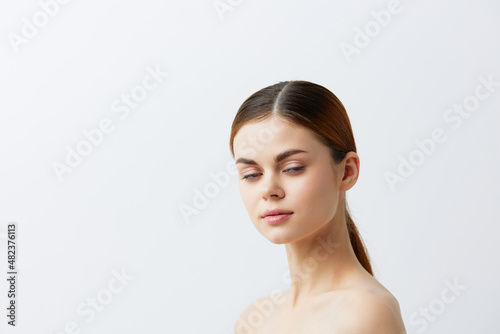 beautiful woman bare shoulders pure skin glamor close-up Lifestyle