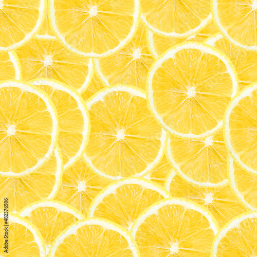 lemon seamless pattern, background with lemon slices