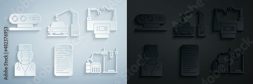 Set Computer api interface, Assembly line, Robot doctor, 3D printer, Industrial machine robotic robot arm hand and 3d scanning system icon. Vector