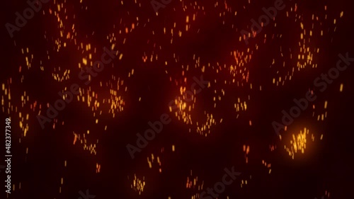 Glowing flying ember, burning ash particles. Hot fire sparks with transparent alpha channel. 4K animation of flying coals from the flame.