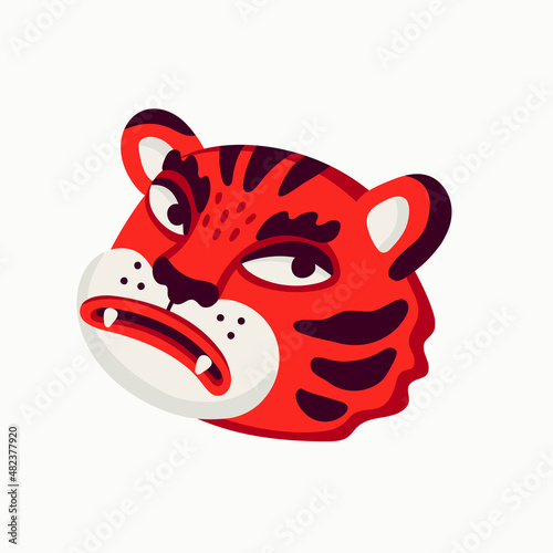 Tiger vector head, cartoon tiger funny face on white background.