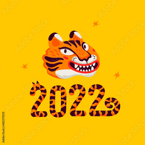 Tiger new year card, happy 2022 new year card with tiger s face the symbol of...