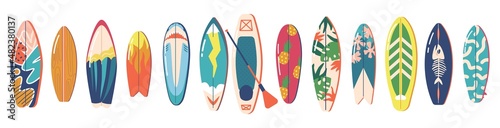 Fototapeta Set of Surfboards with Different Bright and Unusual Pattern Designs
