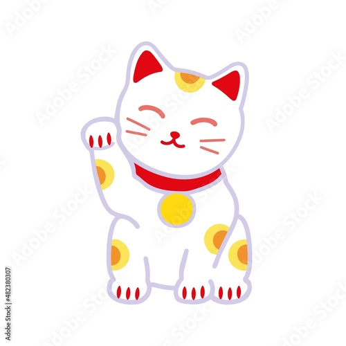 Maneki Neko Japanese cat. Symbol of good luck, fortune and prosperity. Doodle style vector