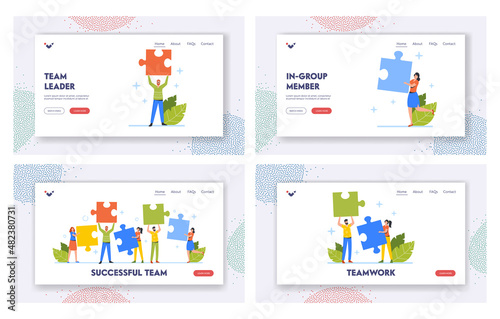 Successful Team Landing Page Template Set. Businesspeople Teamwork, Collective Partnership. Office People Work Together