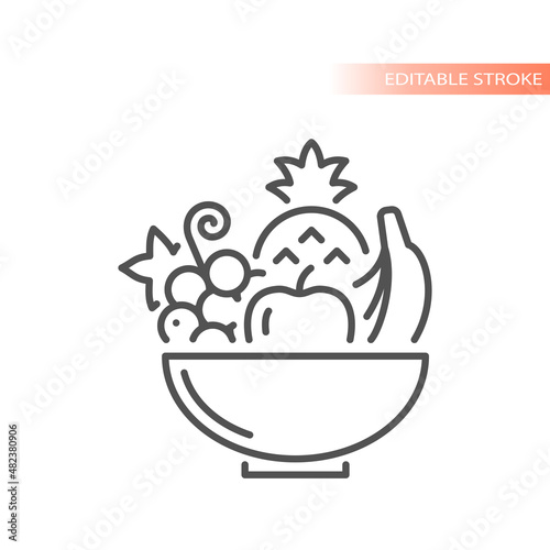 Fototapeta Naklejka Na Ścianę i Meble -  Bowl with fruits outline vector icon. Thin line, editable stroke.