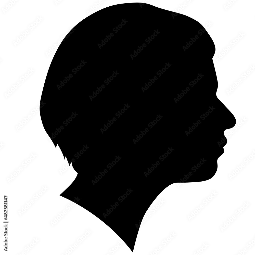 Black silhouette of young girl with short haircut in profile