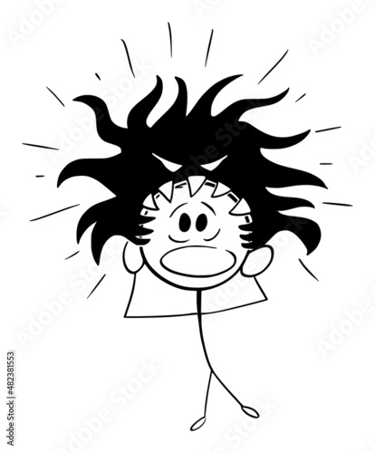 Person Suffering Hysteria, Pain or Insanity, Vector Cartoon Stick Figure Illustration