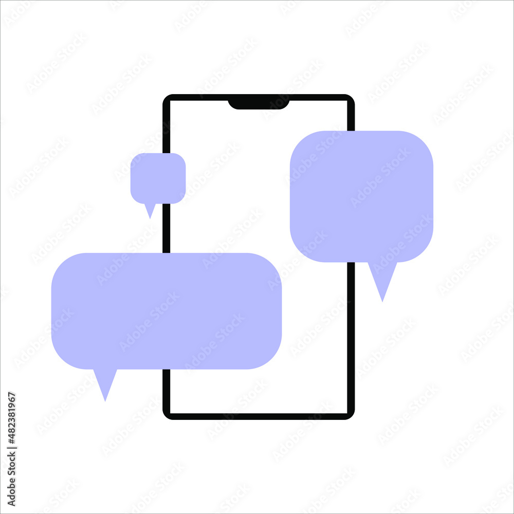 Empty chat bubbles on smartphone. Concept of social media posts, SMS, comments. Vector illustration isolated on white background. EPS 10 Empty chat bubbles on smartphone. Concept of social media posts, SMS, comments. Vector illustration isolated on white background. EPS 10