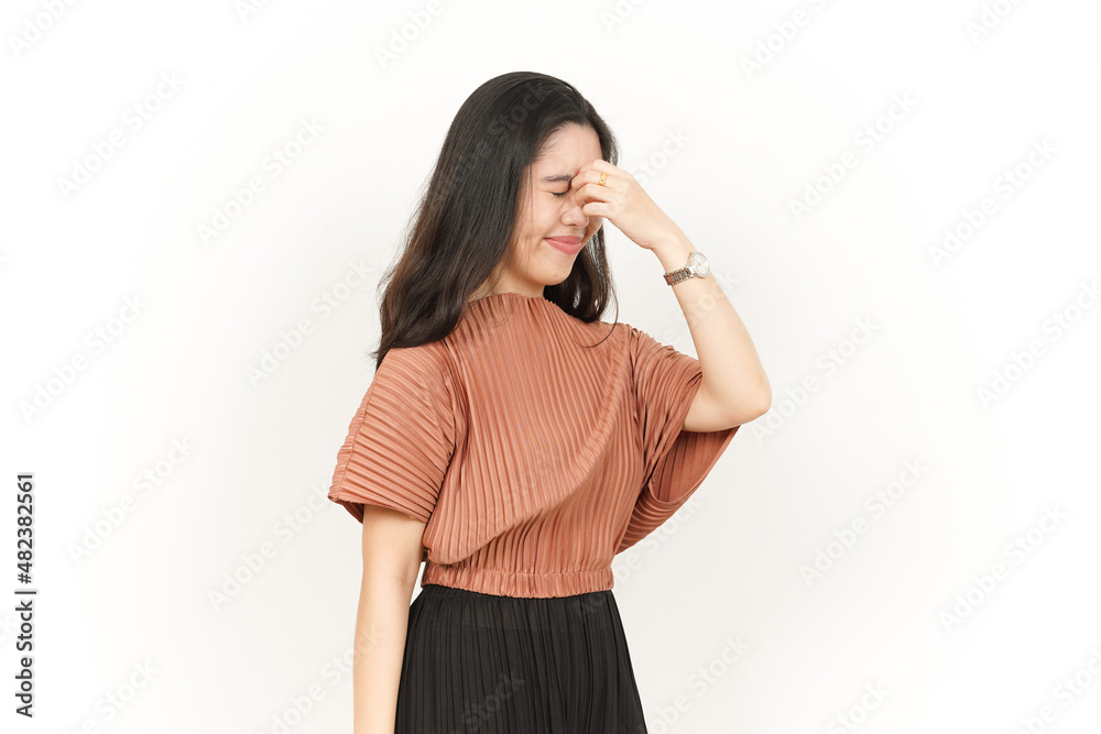 Headache Gesture Of Beautiful Asian Woman Isolated On White Background Headache Gesture Of Beautiful Asian Woman Isolated On White Background