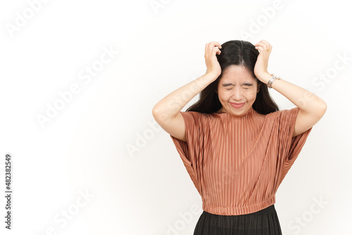 Headache Gesture Of Beautiful Asian Woman Isolated On White Background © Sino Images Studio