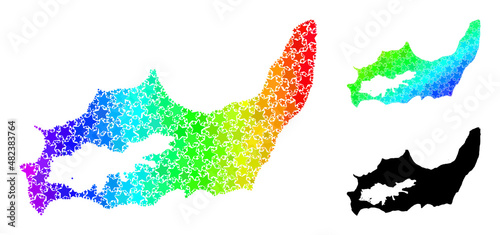 Spectral gradiented stars mosaic map of Great Inagua Island. Vector colored map of Great Inagua Island with spectral gradients.