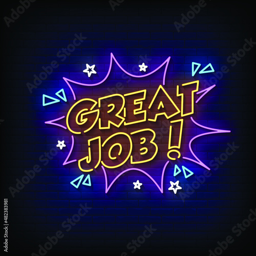 Great Job Neon Signs Style Text Vector