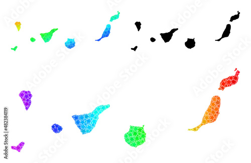 Spectrum gradiented star collage map of Canary Islands. Vector colorful map of Canary Islands with spectrum gradients.