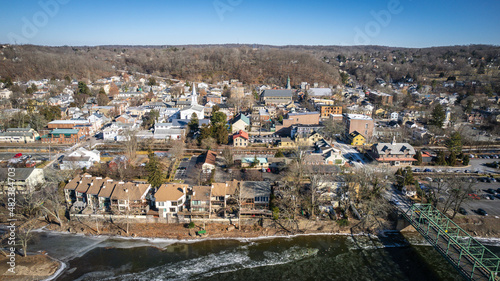 Aerial Drone of Lambertville New Hope in the Winter  © Jin