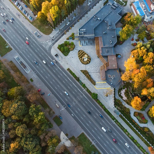 Aerial View of the Peremogy Avenue near KPI ukivercity, Kyiv, taken with drone photo