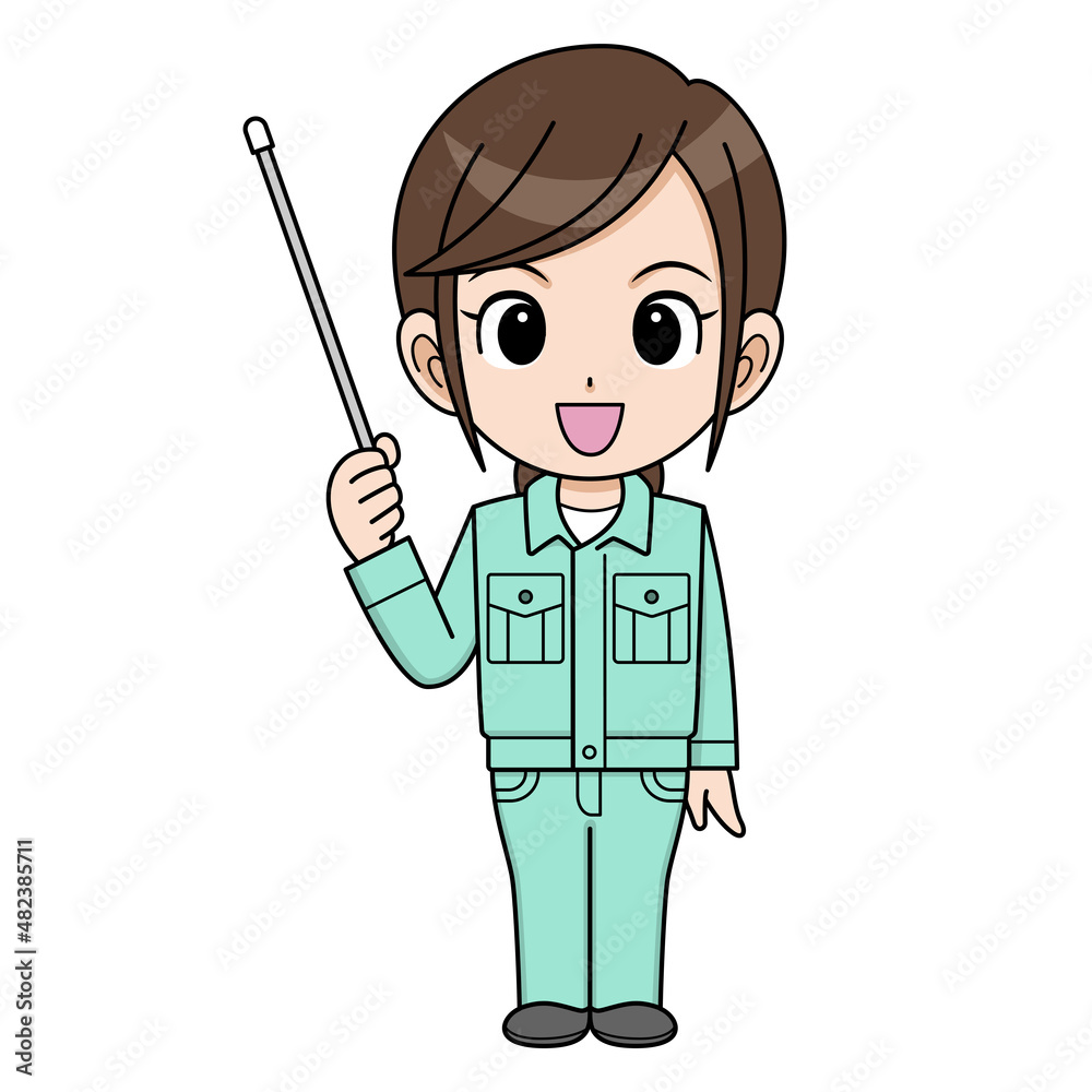 指し棒を持った作業員の女性 指し棒を持った作業員の女性