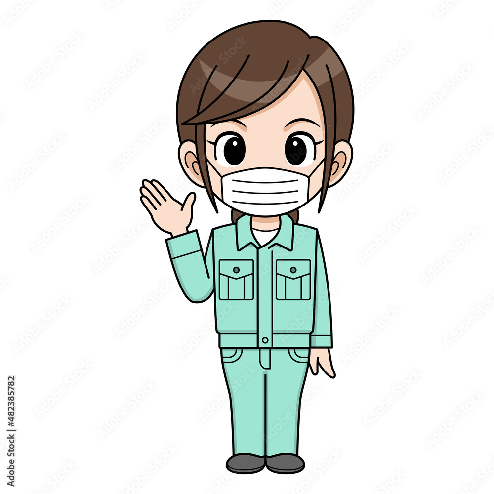 マスクをしている作業員の女性