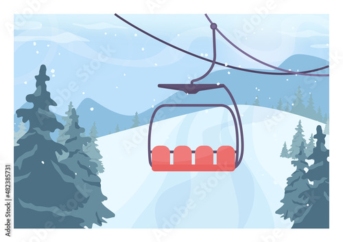Winter ski resort landscape. Ski and snowboarding paths with ski lift.