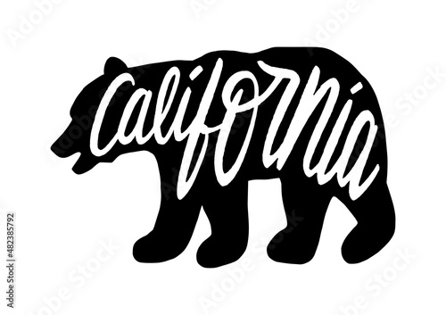 Silhouette of bear with California hand lettering