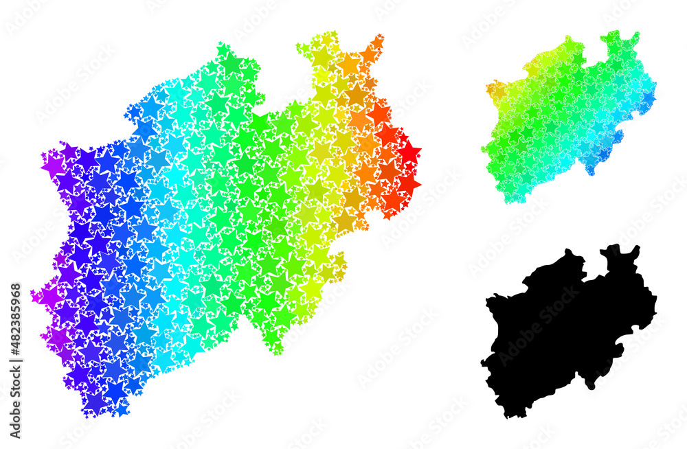 Rainbow gradiented star collage map of North Rhine-Westphalia State. Vector vibrant map of North Rhine-Westphalia State with rainbow gradients.