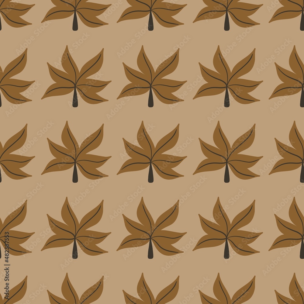 flower pattern - cute plant leaves on a brown background