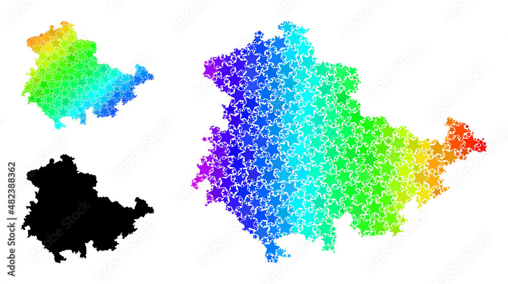 Spectrum gradiented star mosaic map of Thuringia State. Vector colored map of Thuringia State with spectrum gradients.