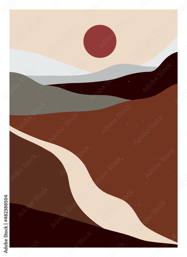 Obraz premium Abstract mountain landscape. Modern minimalist contemporary hand drawn boho nature scenery posters. Vector illustration