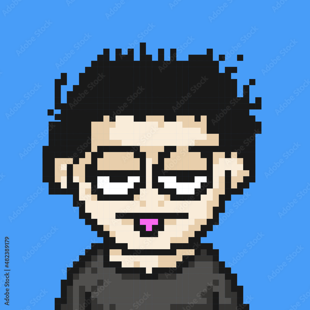 male character bored with pixel style