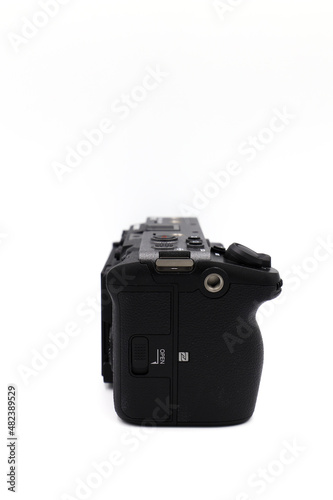 Sony ILME-FX3 body camcorder in silver color. Professional camera for blog/movie/video shooting in 8K. Isolated on a white background.