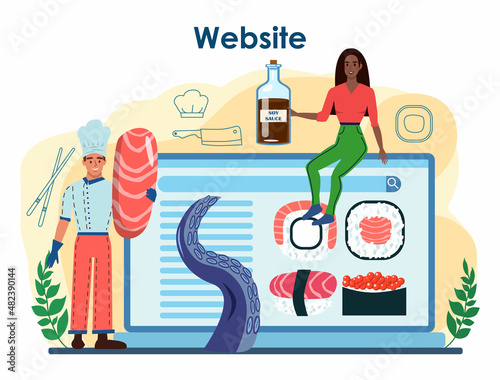 Sushi chef online service or platform. Restaurant chef cooking