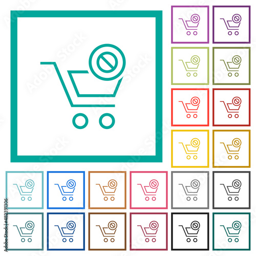 Cart disabled outline flat color icons with quadrant frames
