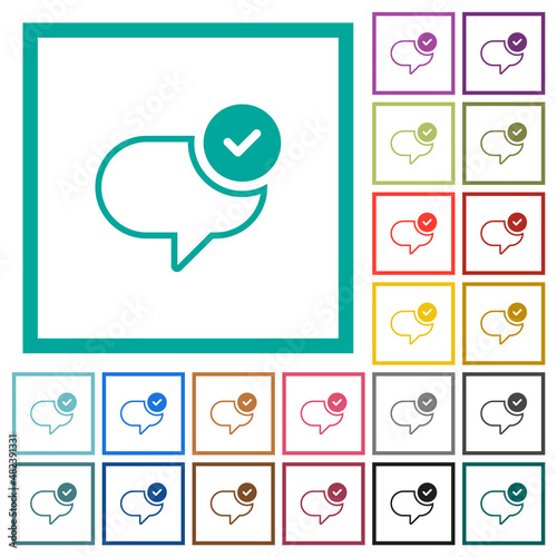 Message sent flat color icons with quadrant frames