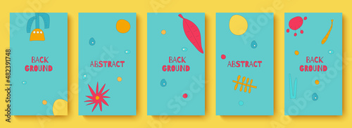 Trendy set of templates for social media. Abstract floral background for social media stories. Editable vector illustration in style 80s - 90s