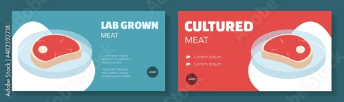 Lab-grown meat banner template set, cultured beef advertisement, laboratory grown ad, synthetic flyer leaflet concept, isolated
