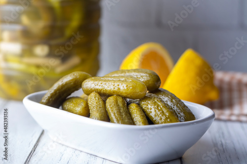 Plate of gherkins, pickled ...